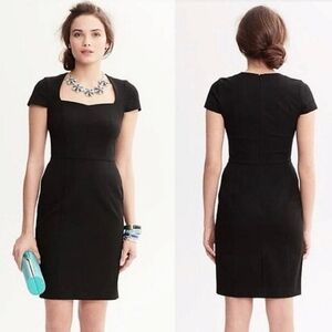 Banana Republic Blsck Square Neck Short Cap Sleeve Sheath Dress Size 0 NWOT